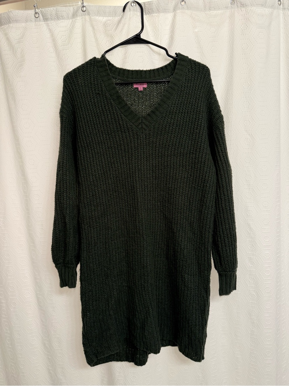 miami Dark Green V-Neck Chunky Knit Sweater Dress